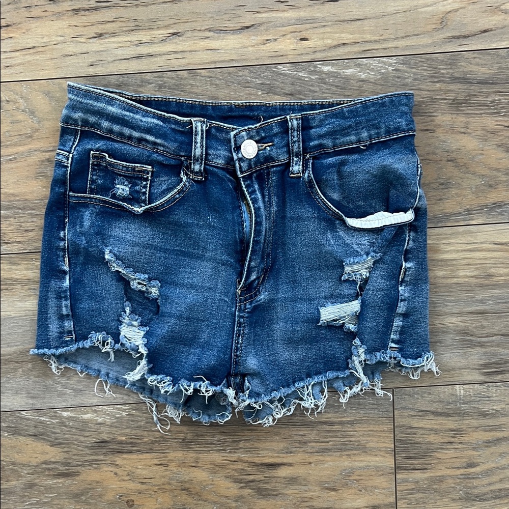 SHEIN Dark Blue Distressed Jean Shorts